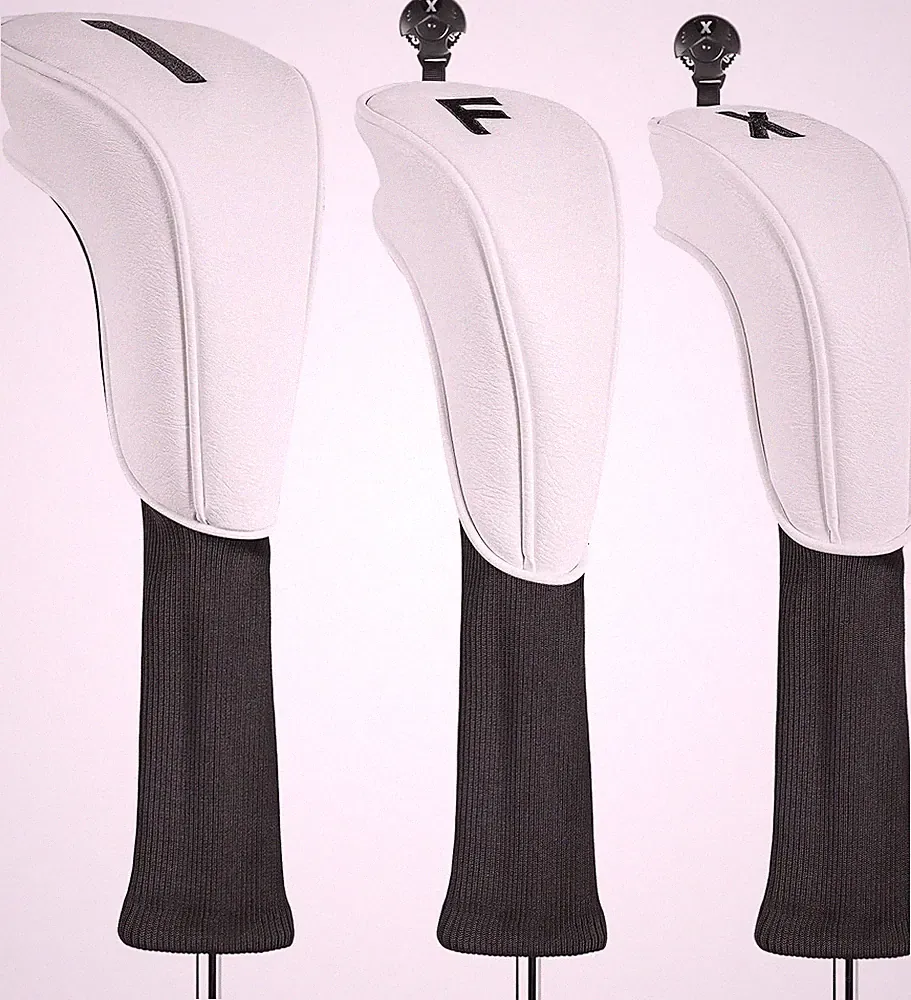 Premium PU Leather Golf Club Head Covers 3 Pack for Woods Driver Fairway Hybrid