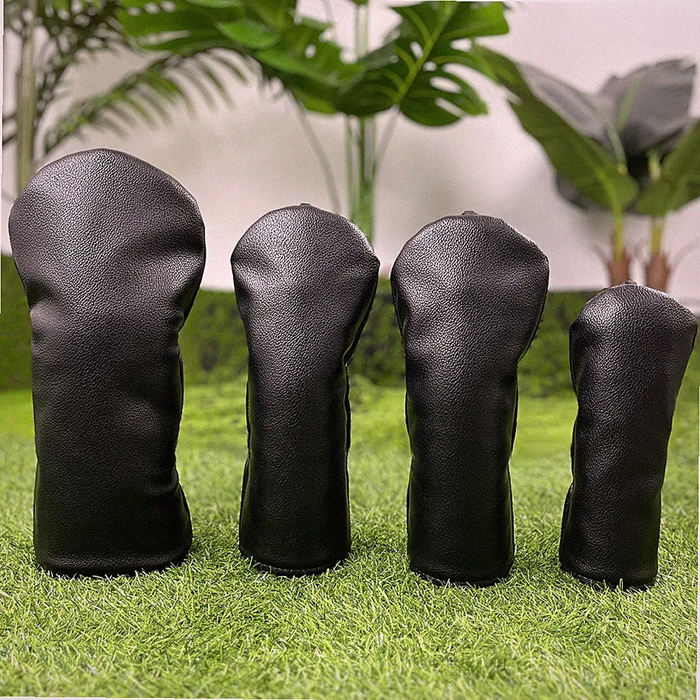 Premium Pure Black Golf Club Head PU Covers Driver Woods Hybrid UT Head Cover US