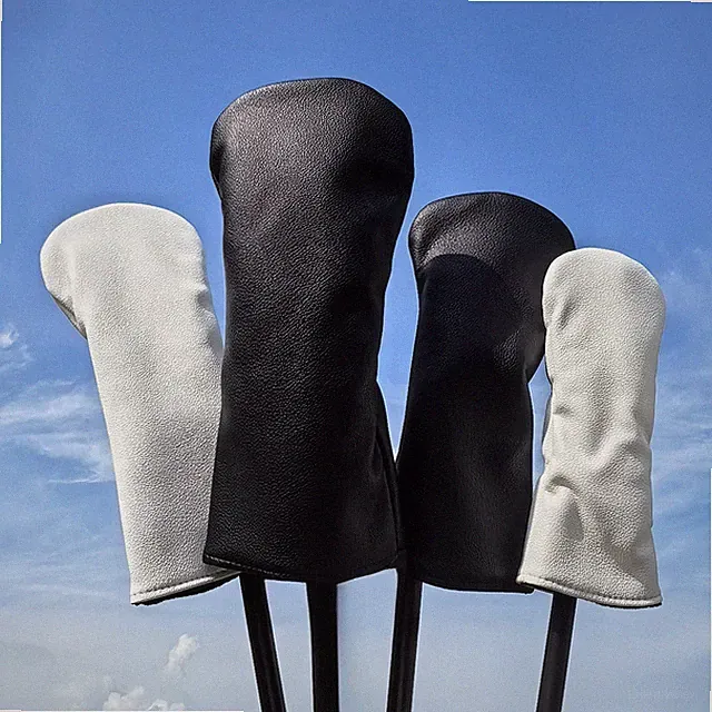 Premium Pure Black White Golf Club Head PU Covers Driver 35 Woods UT Head Cover