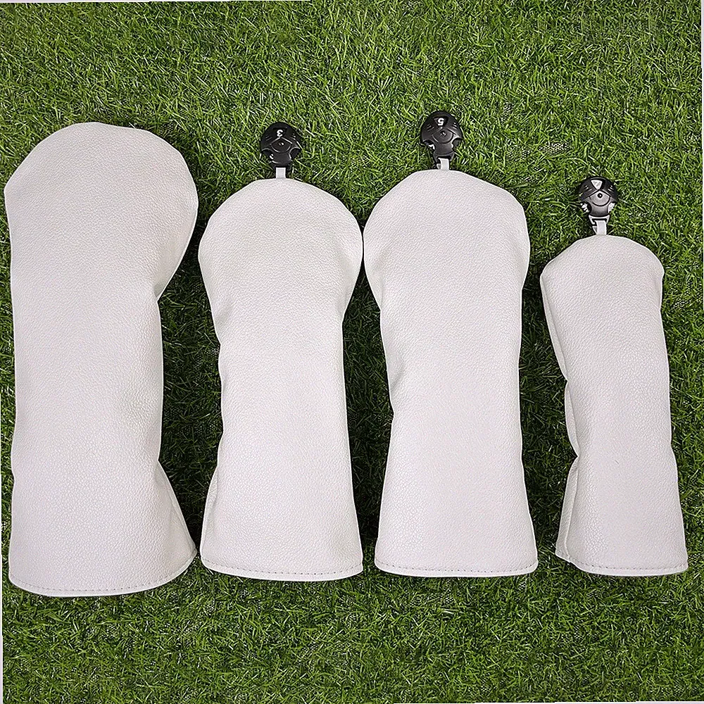 Premium Pure White Golf Club Head PU Covers Driver Woods Hybrid UT Head Cover US