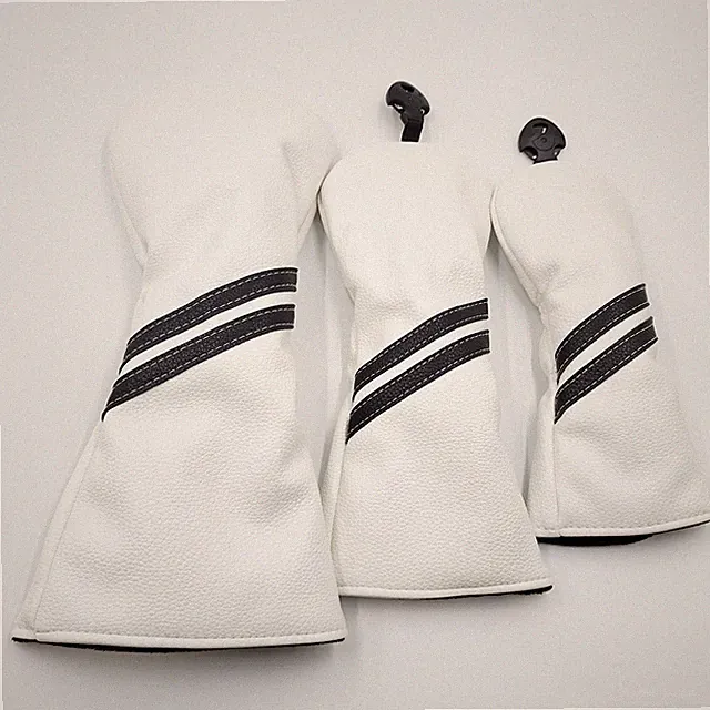 Premium White 2 Black Stripes Golf Headcover for Driver FW Hybrid Club Cover 13H