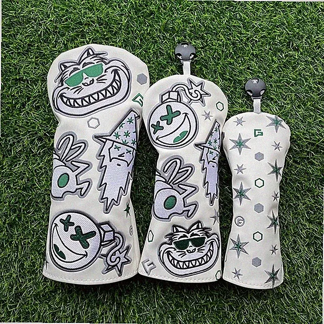 Premium White Cat Golf Driver Cover Headcovers Fairway Wood Cover Hybrid Covers
