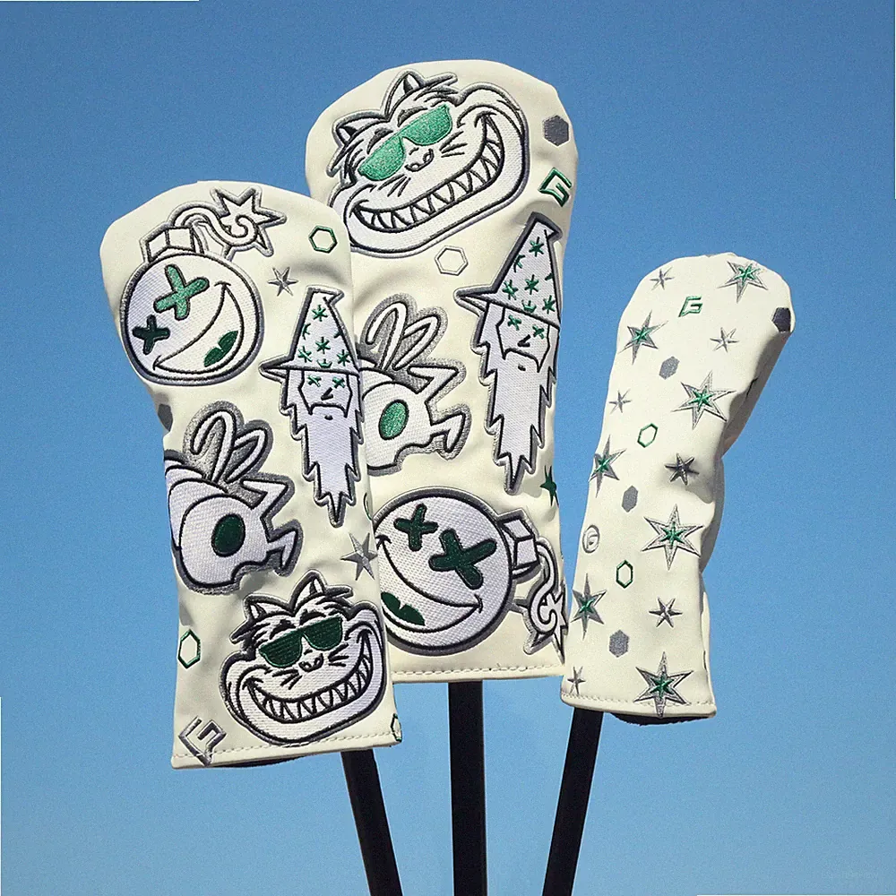 Premium White Cats Golf Club Cover Driver Headcovers Fairway Cover Hybrid Covers