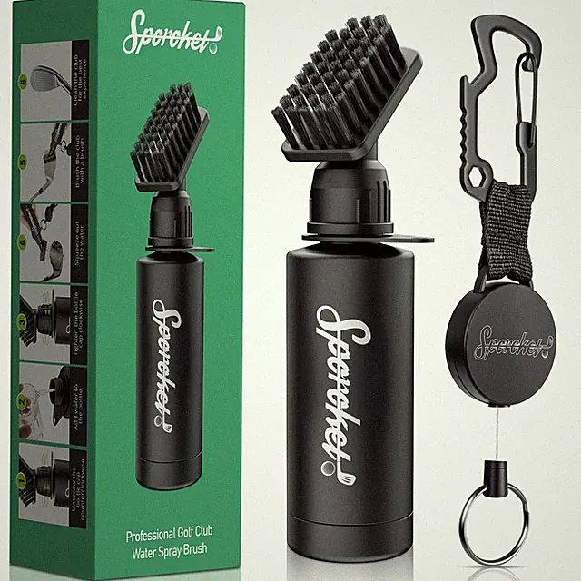 Pro 3rd Gen Golf Club Spray Cleaner Brush w/ Leak-Proof Water Bottle & Telescopi