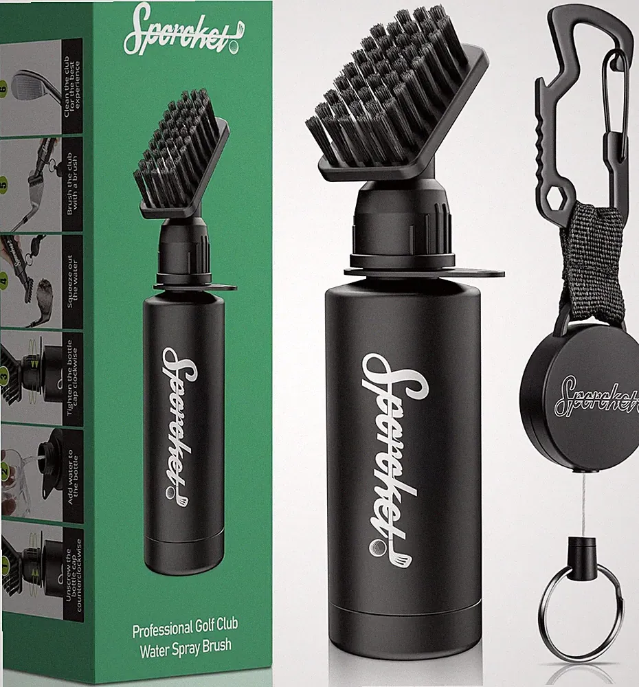 Pro Golf Club Brush Cleaner with Multi Purpose Heavy Duty Retractable Clamp and