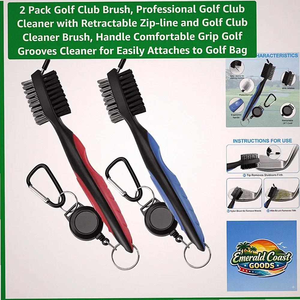 Professional Golf Club Cleaning Kit – 2 Brushes with Ergonomic Handle & Zip-Line