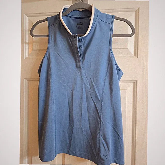 Puma Womens Range Sleeveless Pique Golf Polo Blue Horizon 623915-10 Medium
