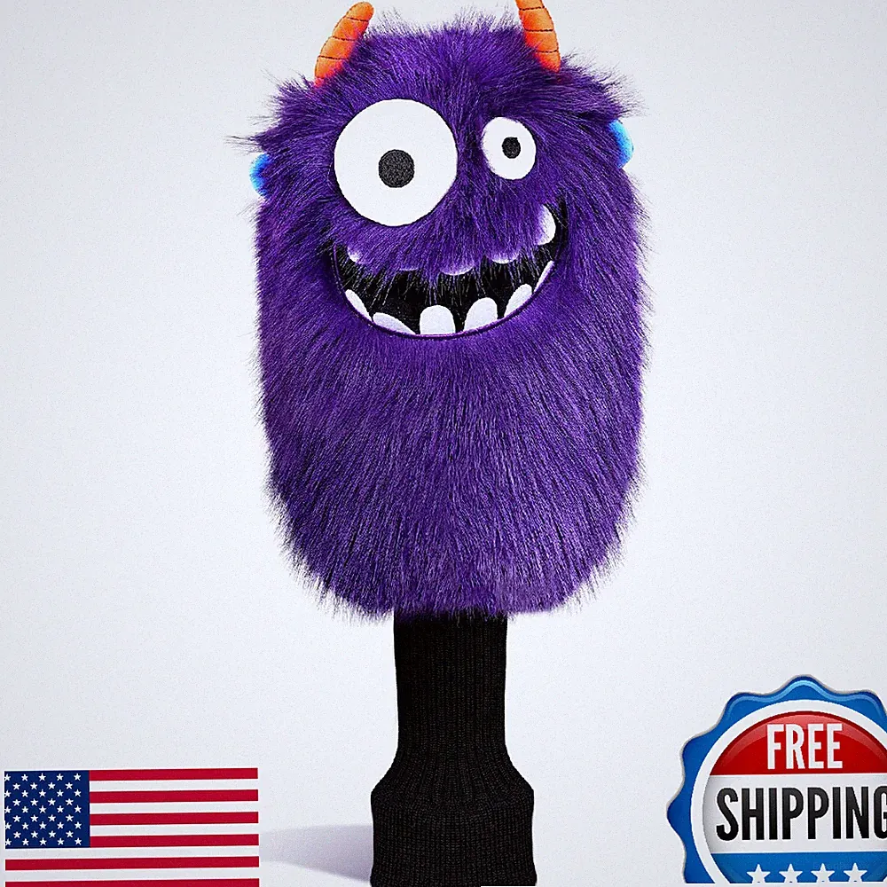Purple Monster Golf Headcover Driver 460cc Fairway Hybrid Club Cover Funny Fur