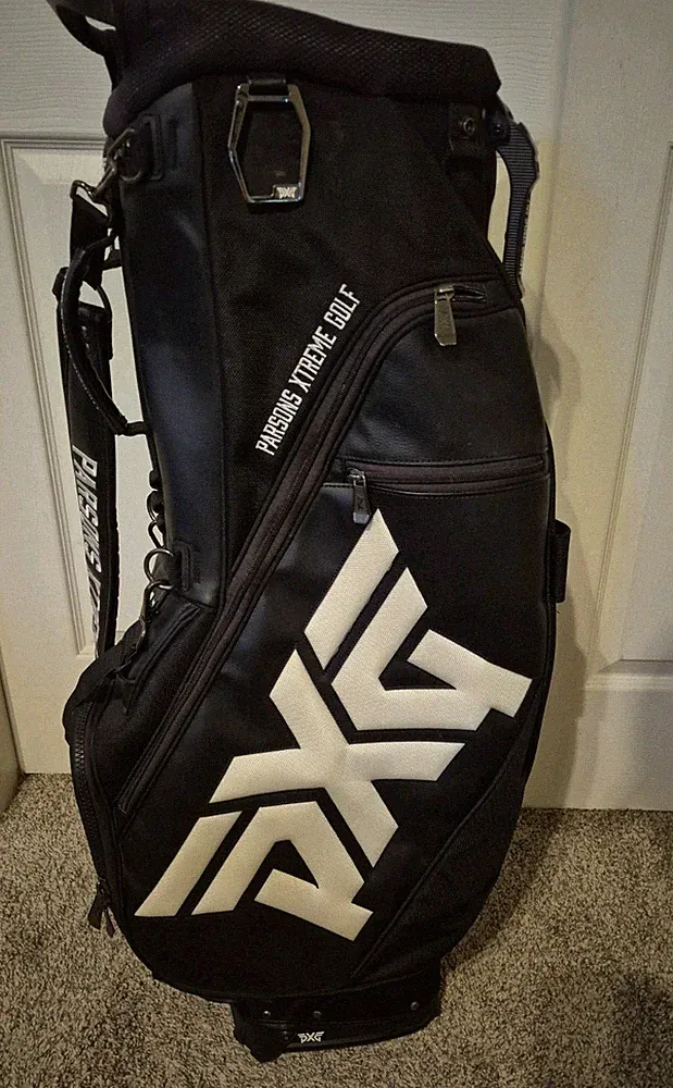 PXG Deluxe 6 way Black White Shoulder Strap Carry Stand Golf Bag Parsons Xtreme