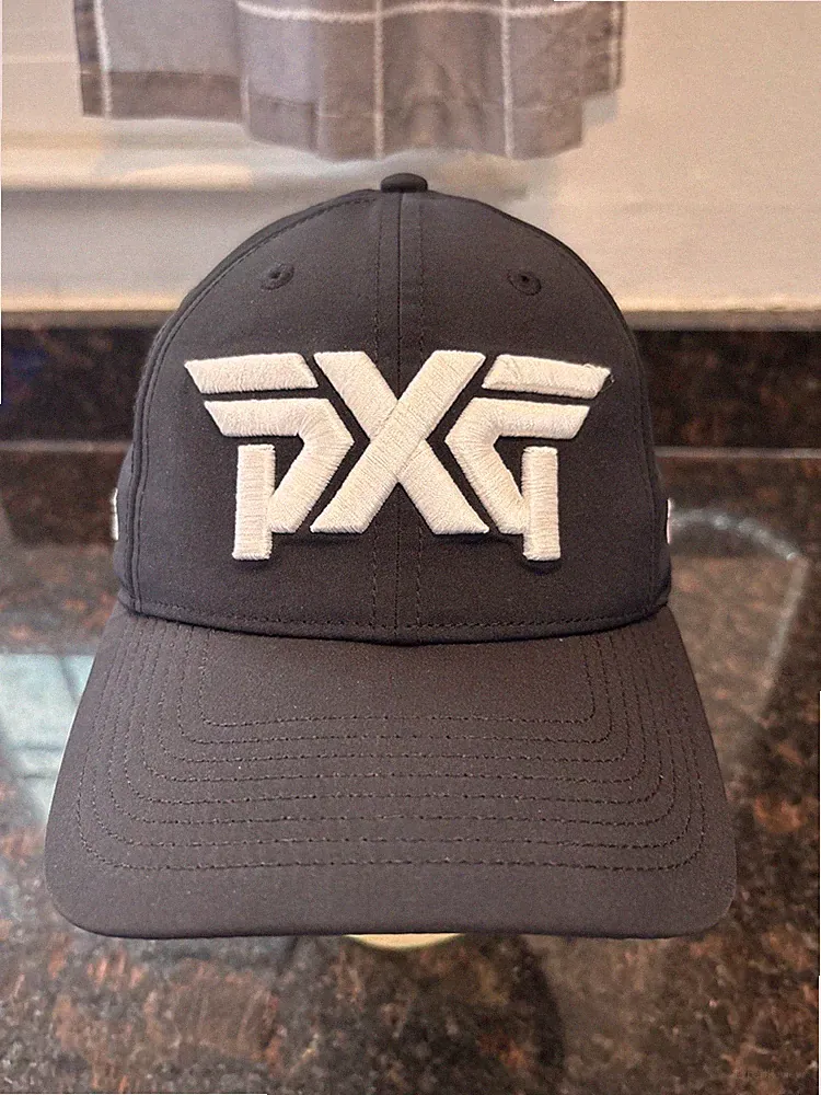 PXG Golf 110 One Ten Flexfit Tech Adjustable Hat Black White Raised Embroidery
