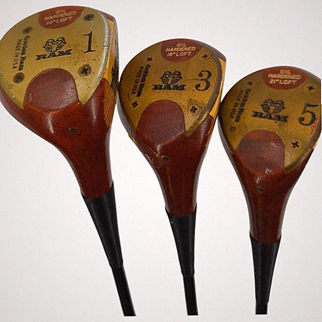 Ram Golf Golden Ram Oil Hardened USA Persimmon RH Driver, 3 & 5 Wood Bundle