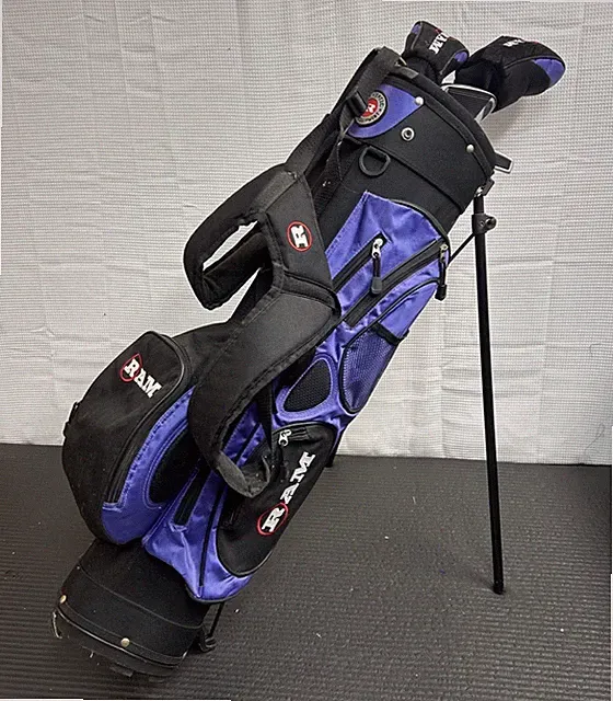 Ram Junior Simple Golf Set Driver, Ironwood, Short Iron, Putter Purple Black Bag