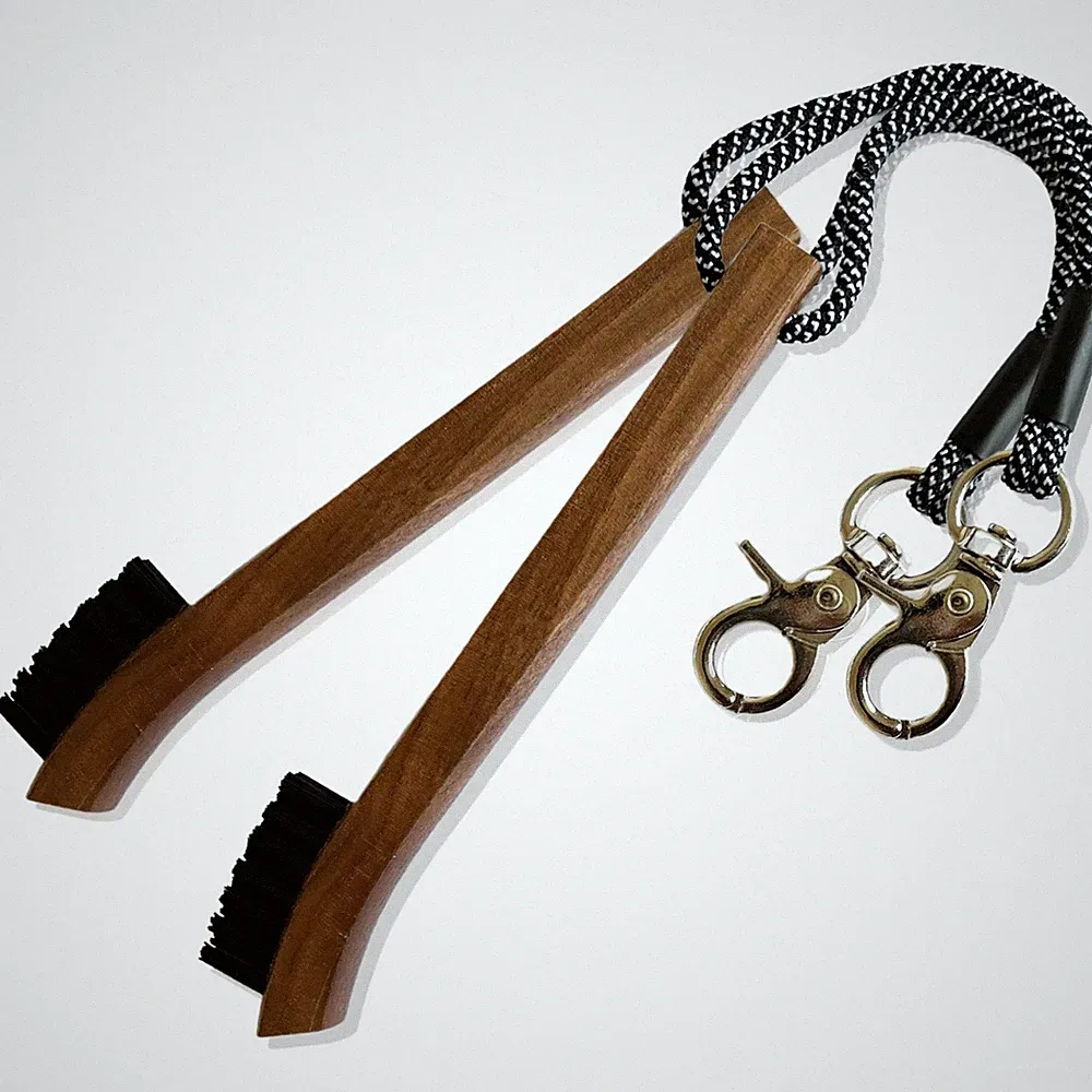 RE GOODS Golf Brush - Walnut Wood (Pack of 2) - Paracord and Clip Black