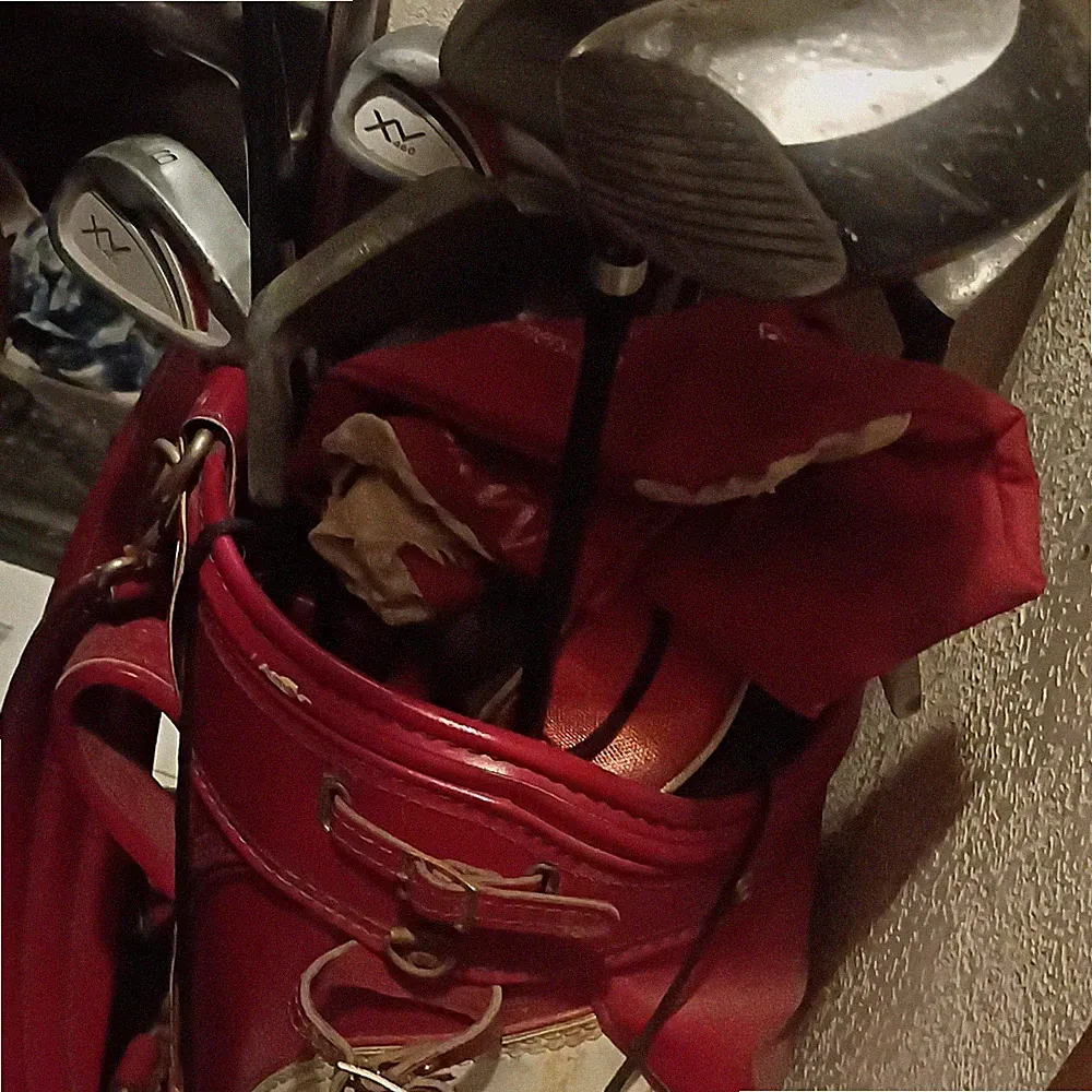 Red Faux Leather Golf Club Bag and complete set of clubs