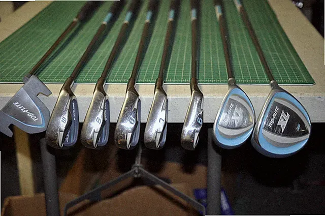 RH TopFlite XL Stainless 3w,5hy,6i-9i,PW,Putter Ladies flex graphite 7i-35" #W5