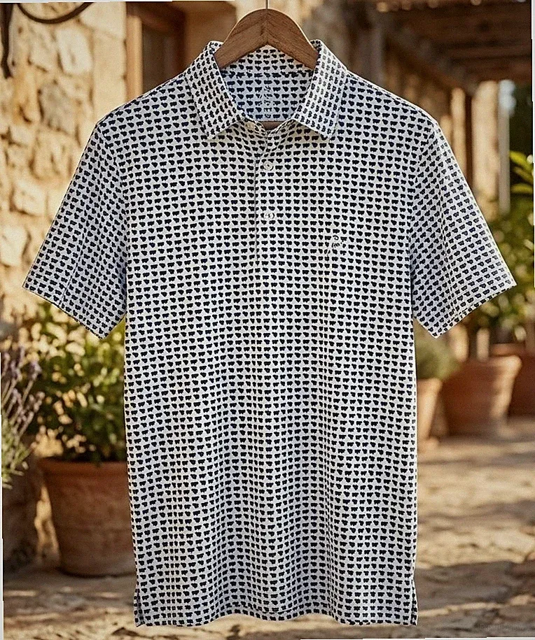 Rhoback SC BBQ Pig Golf Polo Shirt Mens White Admiral Navy Sweat Wicking Comfort