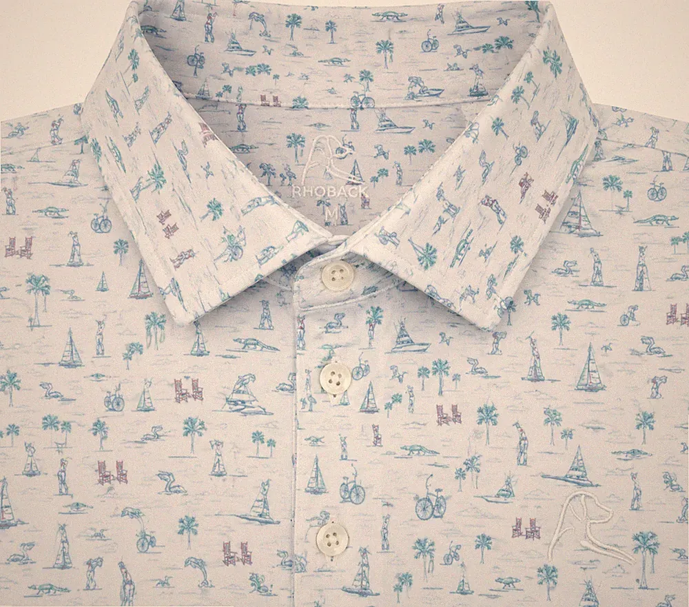 Rhoback The Lowcountry Golf Men Performance Polo Potomac Blue White Stretch Top
