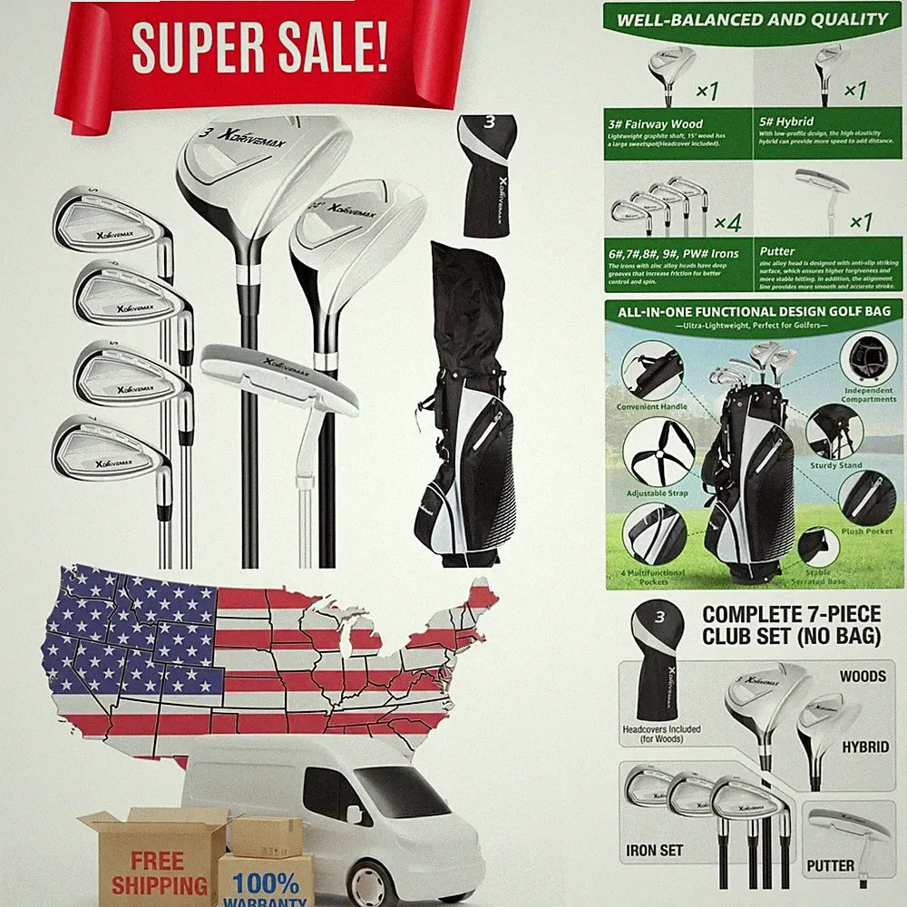 Right-Handed 8-Piece Golf Set: Woods, Hybrids, Irons & Putter – Beginner to Pro