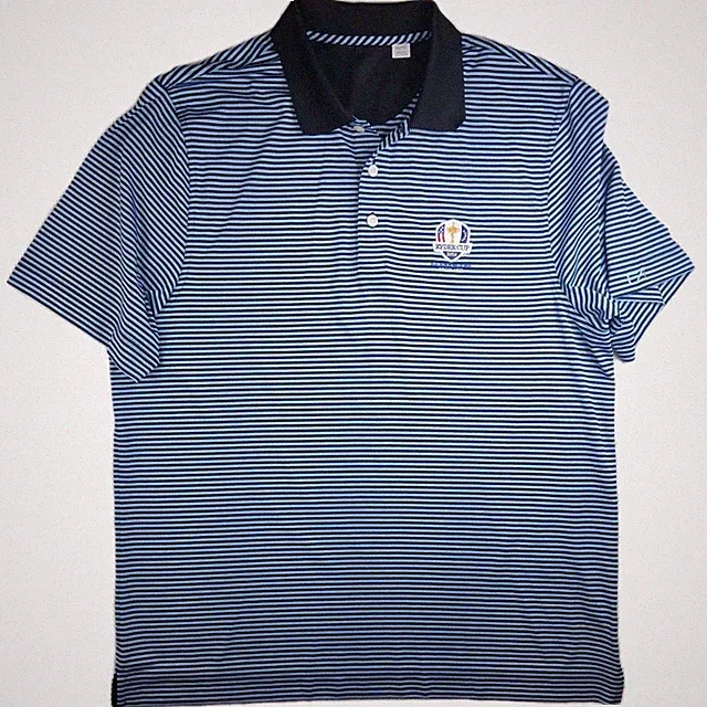 Ryder Cup 2014 Gleneagles Scotland Polo Shirt XL Blue Stripe Golf Performance