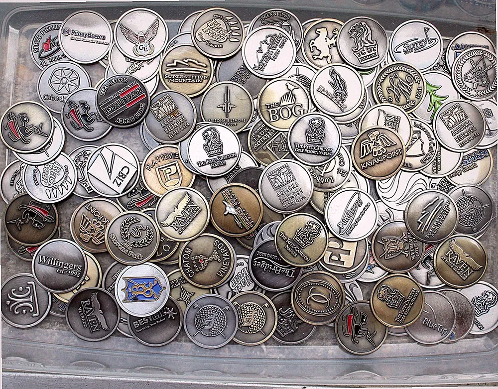 SALE BATCH 12 LOGO GOLF BALL MAGNETIC COIN MARKERS COLLECTION BRASS SILVER