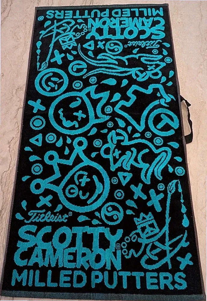 Scotty Cameron Greatest Hits Black/Blue Golf Towel Circle T Paint Surfer Rat Etc