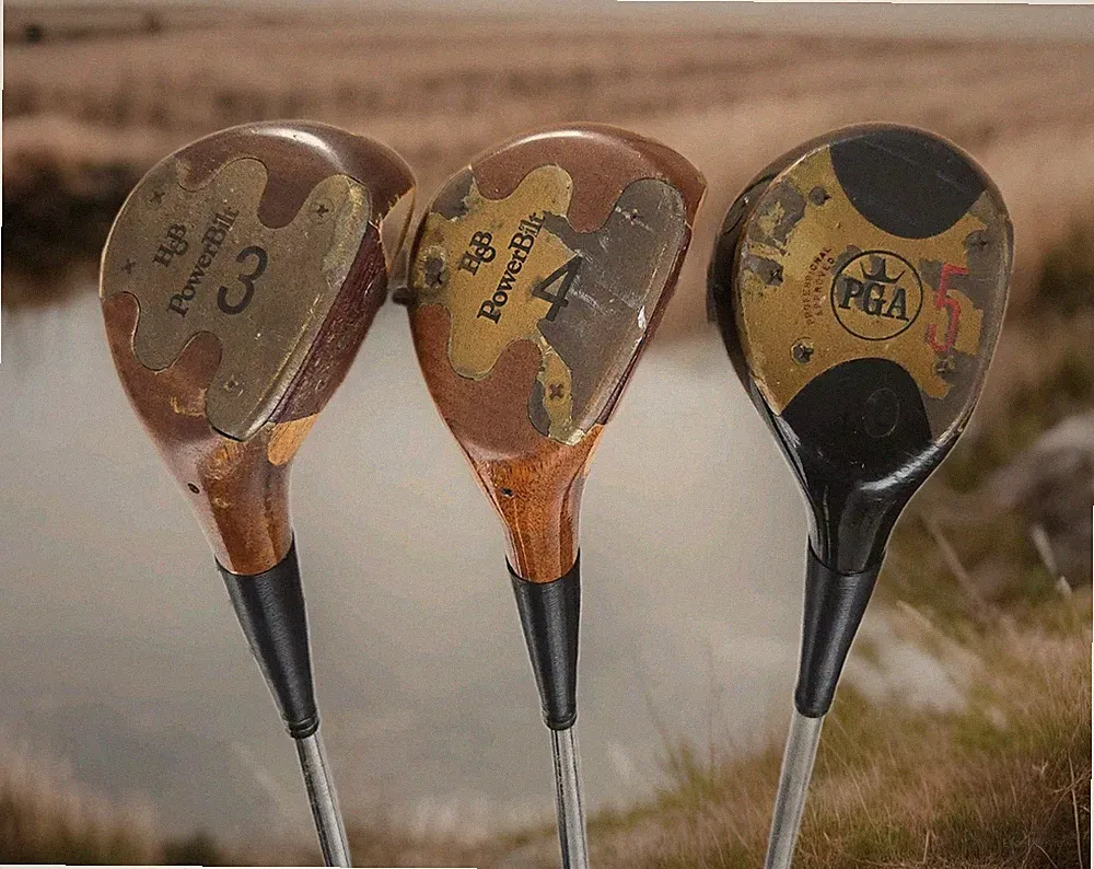Set of (3)VTG Wood Golf Clubs (2) H&B 3-4 PowerBilt Citation & (1) PGA Wood 5 RH