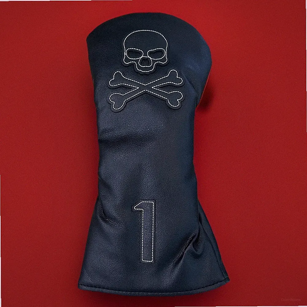 Skull & Crossbones Black Stitched Golf #1 Driver Head Cover 12.5" Brand New