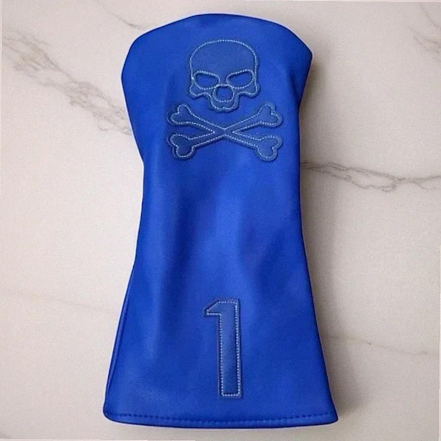 Skull Crossbones Blue Golf Stitched Driver Head Cover 12.5" Brand New
