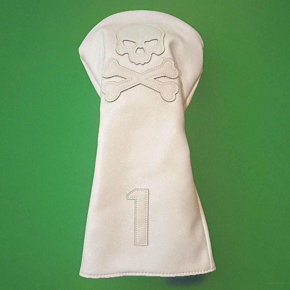 Skull & Crossbones White Stitched Golf #1 Driver Head Cover 12.5" Brand New