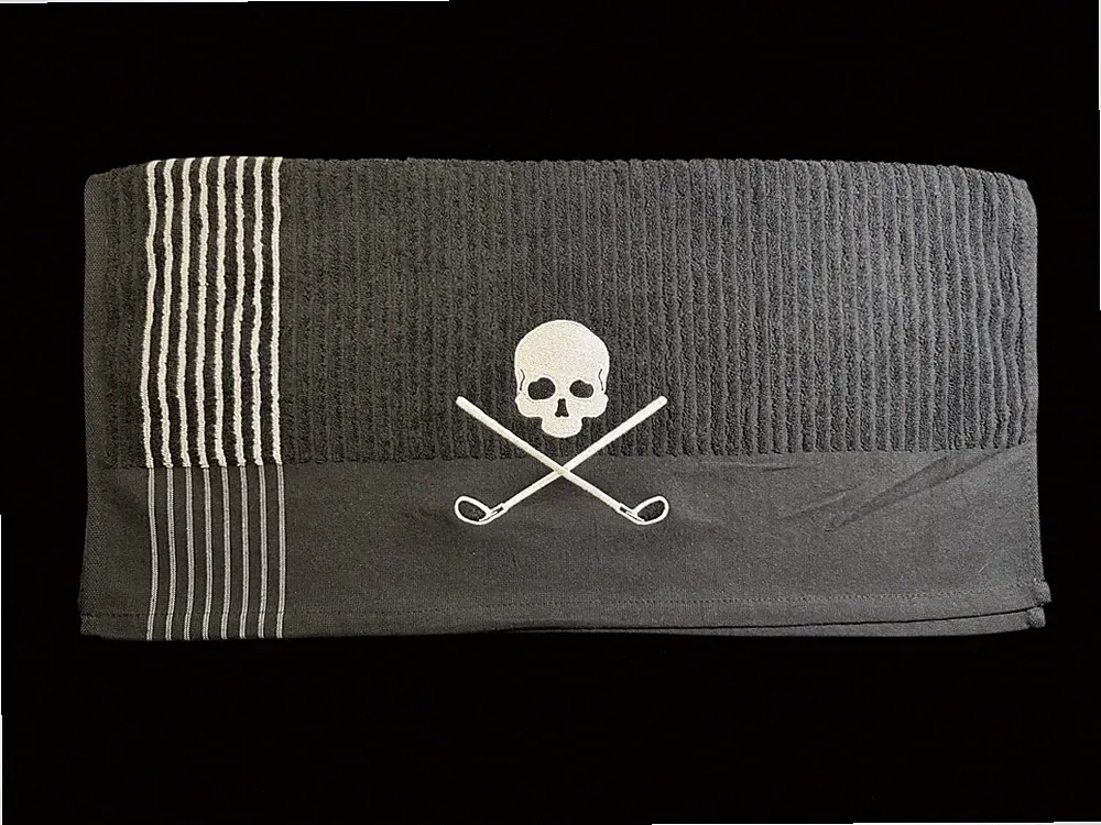 Skull w/Golf Clubs Caddy Towel / 44in x 24 in (29k Stitches)