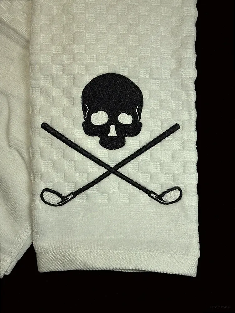 Skull with Cross Golf Clubs (White) Golf Towel (6in X 23in) 27k Stitches!