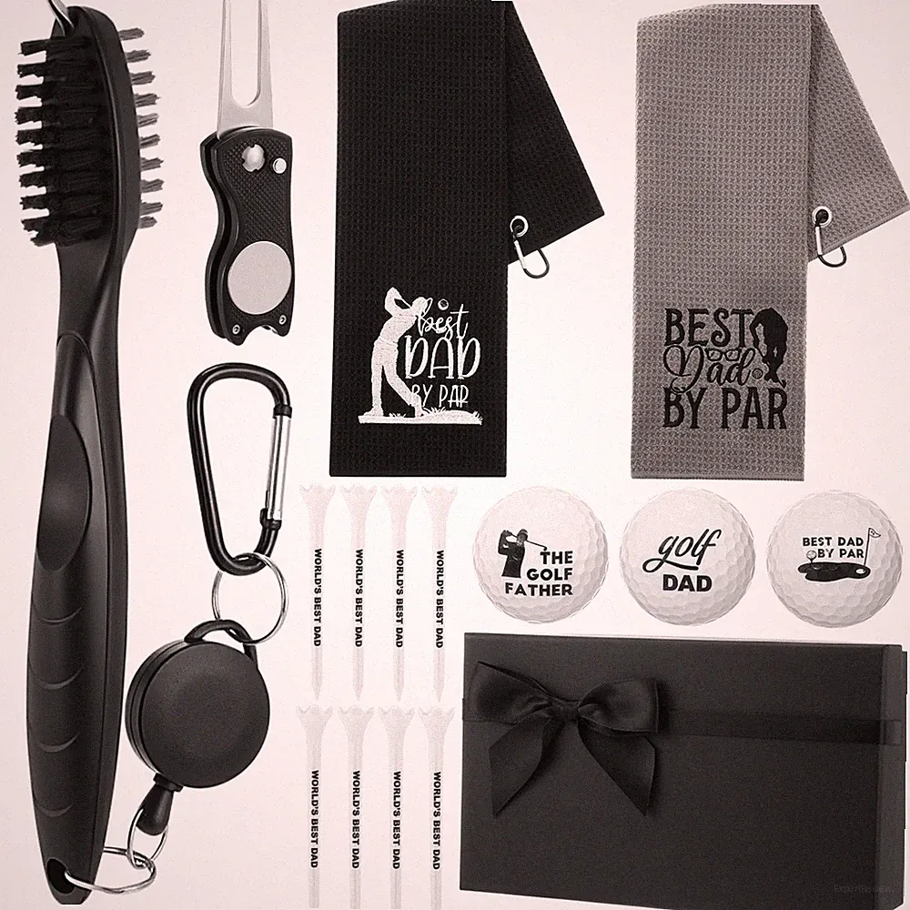 Soulchen 16 Pcs Father's Day Golf Gifts Cleaning Kit mainly black and white