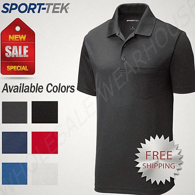 Sport-Tek Mens Cool Dry Fit Wicking Performance Golf Polo Pocket T-Shirt ST640P