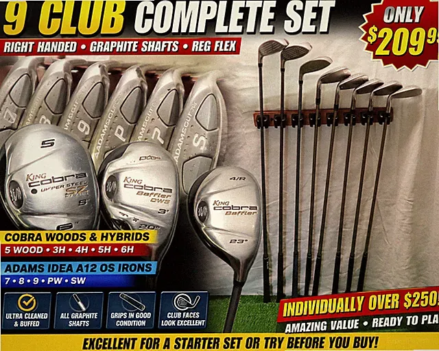 Starter Set Cobra Adams 9 Club Golf Set RH Regular Graphite 5W 4H 5H 6H 7-SW