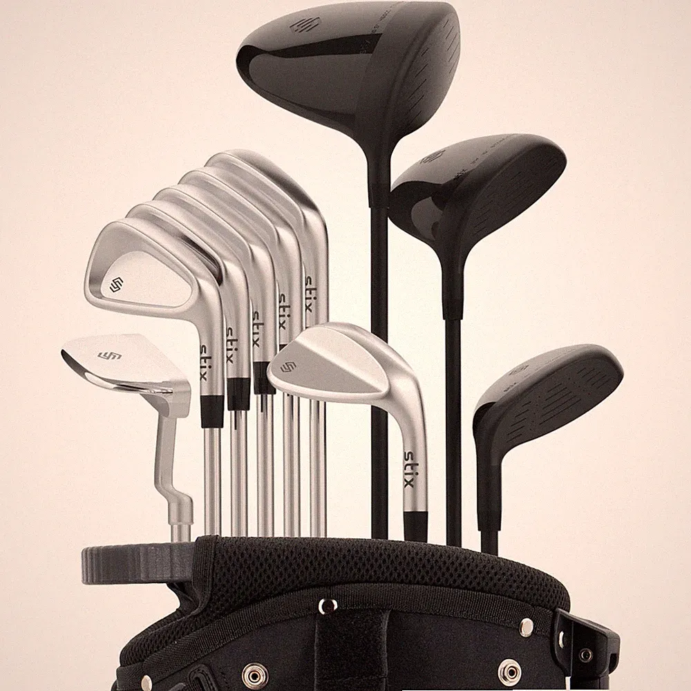 STIX GOLF CLUBS COMPLETE SET 10 PC DRIVER IRONS PUTTER WEDGES BAG LEFT HANDED _/