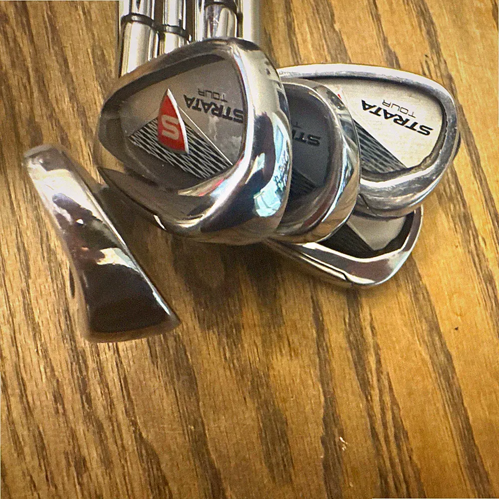 Strata Tour 7pc Iron Set 6-PW + 4/5h+3w and 60*Stiff Steel Shafts RH w/stand bag