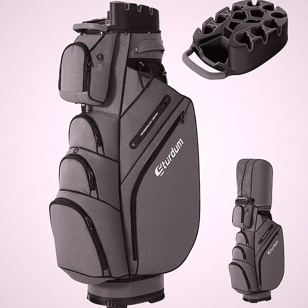 Sturdum T-Lock Golf Cart Bag, 14 Way Full Length Dividers, Rain Cover for Men