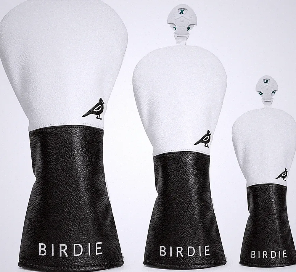 Stylish White & Black Golf Headcover Set for Drivers, Woods & Hybrids