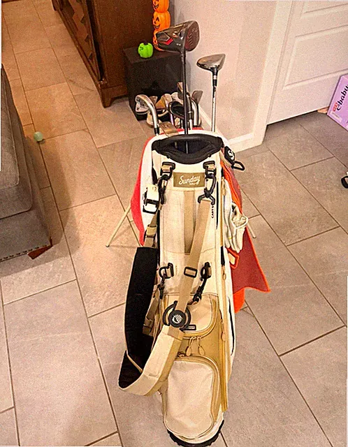 Sunday golf bag complete with “bombtech irons/wedges 4,9,pw,56,52. “Robin iro