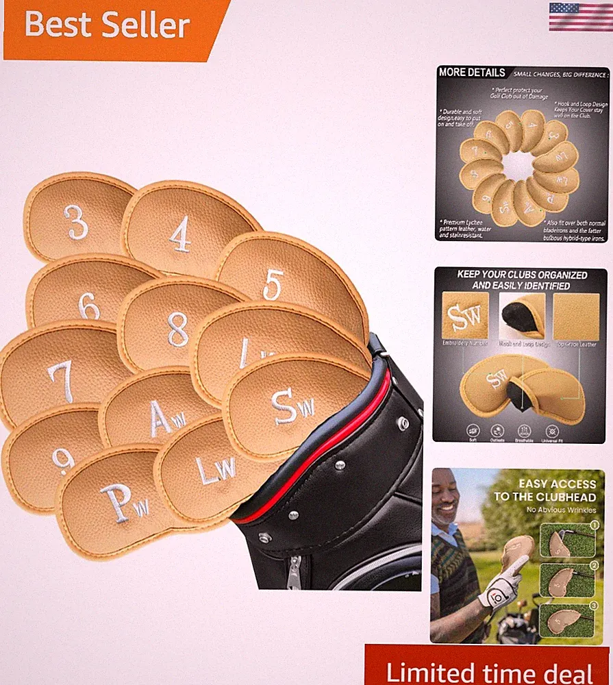 Synthetic Leather Iron & Wedge Golf Head Covers 12 Piece Set
