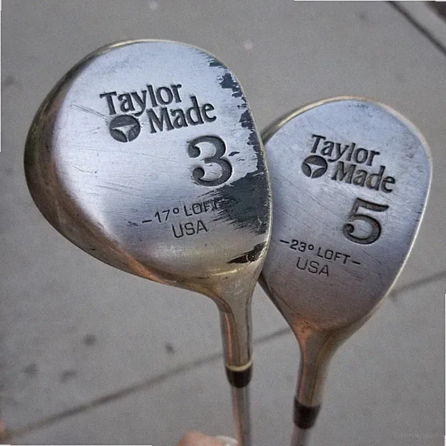 TaylorMade 3 & 5 Fairway Woods RH Steel Shaft Pittsburgh Persimmon Metalwood Lot