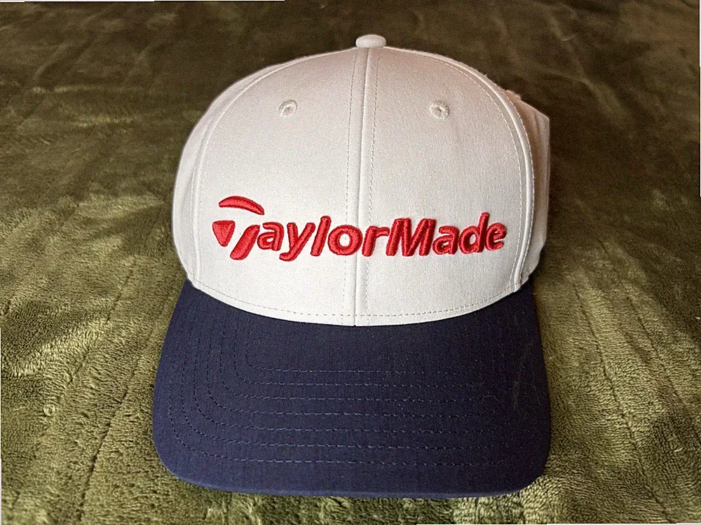 TaylorMade Hat Cap Strap Back Mens One Size White Blue Golf Embroidered Logo