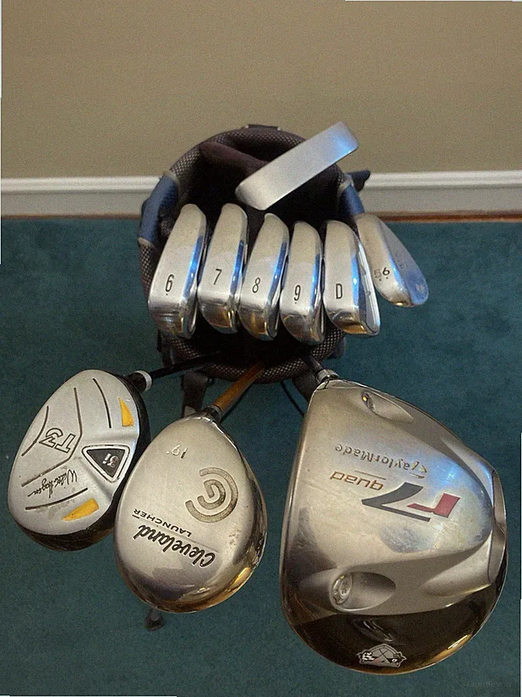 Taylormade Mens RH Complete Golf Club Set Cleveland Irons Callaway Bag Stiff Flx