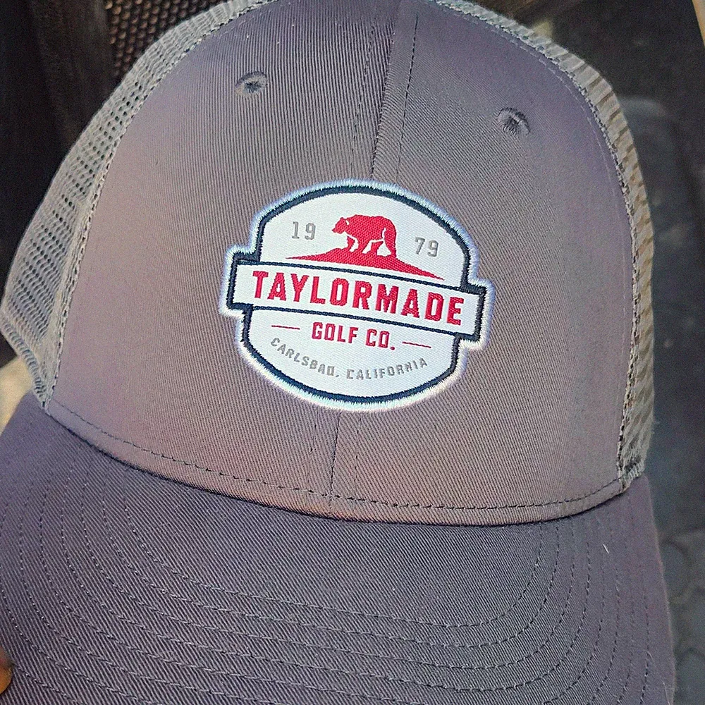 TaylorMade Mesh Back Adjustable Golf Hat Cap Gray/White/Red Embroidered Logo