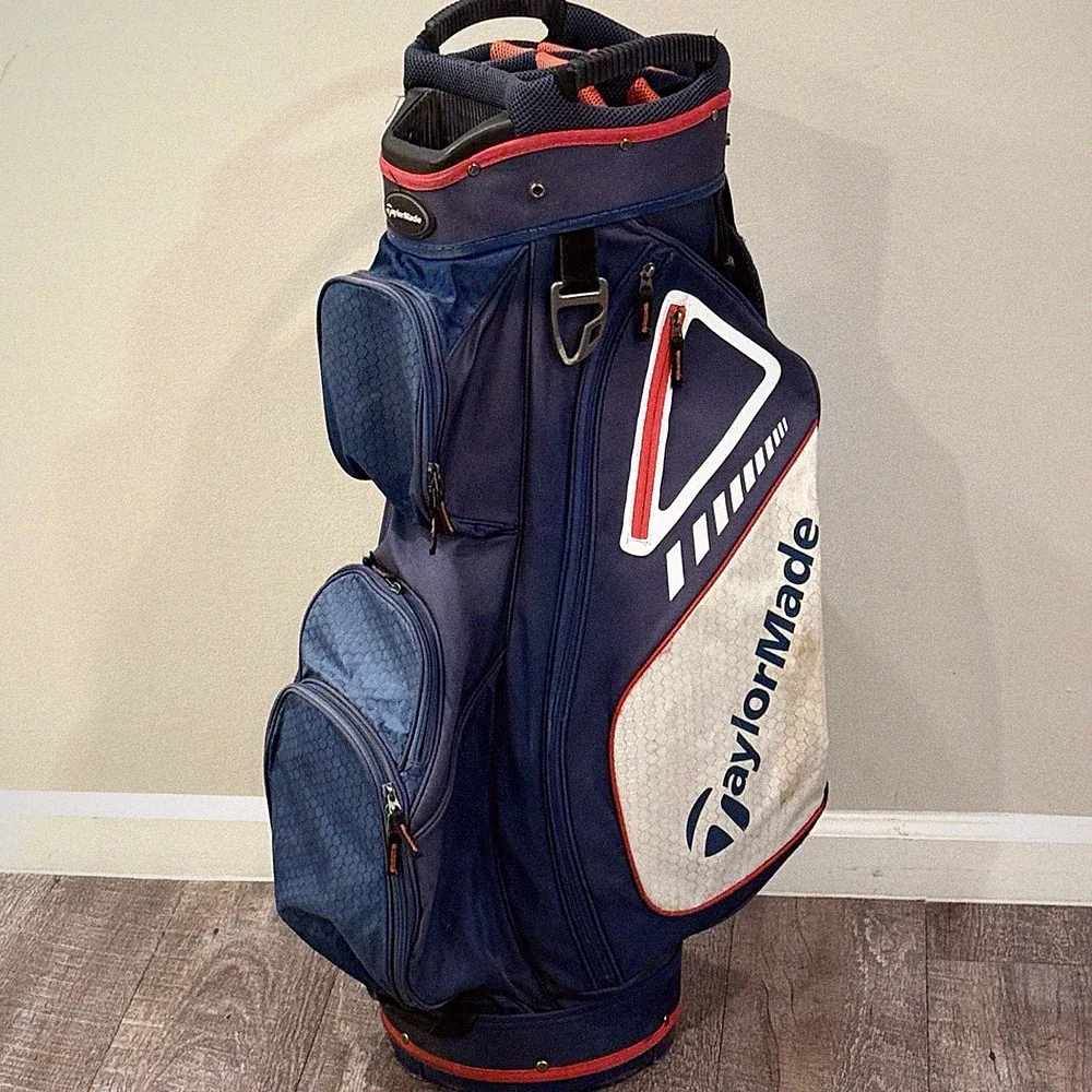 TaylorMade Pro 7.0 Golf Cart Bag Navy Blue/Red/White 14 Way Divider + Cover READ