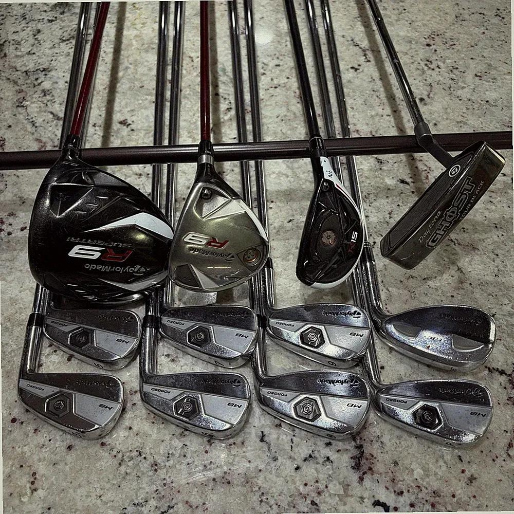 TaylorMade R9 Driver Wood Hybrid MB Irons Putter Complete Golf Club Set Stiff