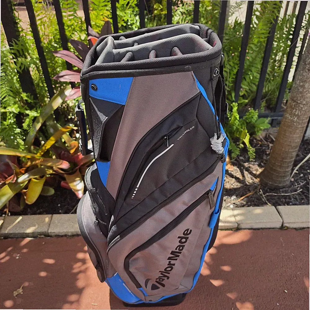 TaylorMade TM14 Catalina Golf Bag 14 Way 7 Pockets Black Gray W Rain Cap EUC
