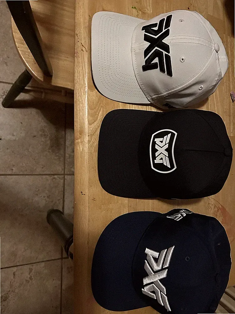 Three PXG Golf Hats Adjustable. Navy, Black & White.