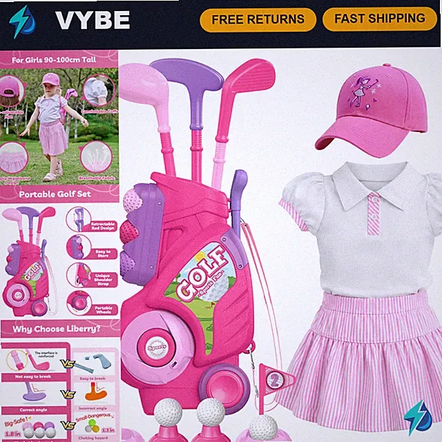 Toddler Golf Club Set for Girls 2-4 Years - Fun Outdoor Play with Outfit