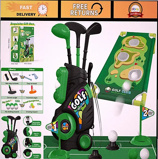 Toddler Golf Club Set for Kids 1-4 Years - Upgraded Golf Cart, Putting Mat & Cor